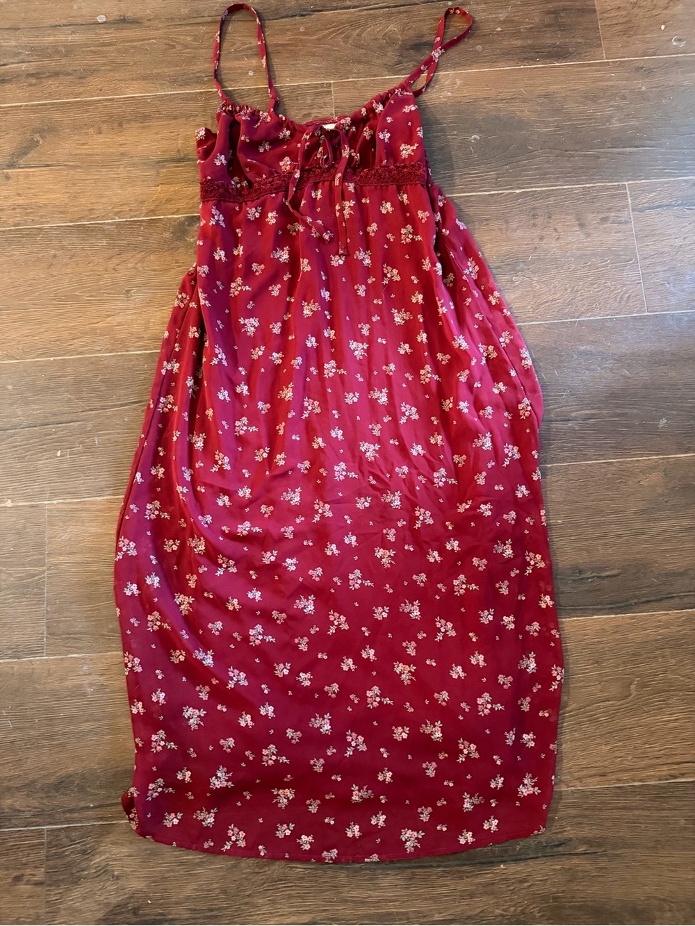 No Boundaries Crimson Floral Spaghetti-Strap Dress